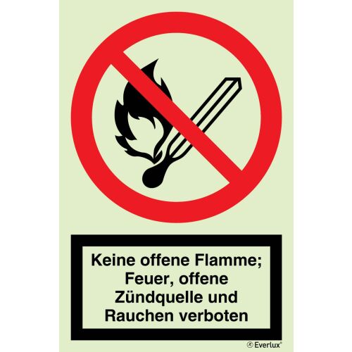 Verbots Zeichen Feuer, offenes Licht, Rauchen verboten SN EN ISO 7010