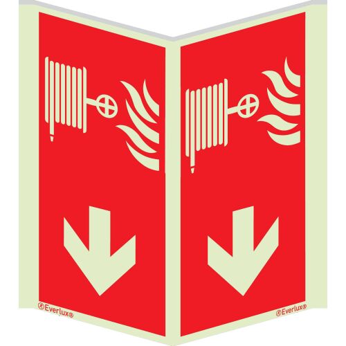 Brandschutzzeichen Winkelschild Löschschlauch-Pfeil unten ISO 7010