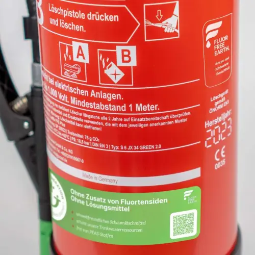 Schaum-Feuerlöscher Fluorfrei 6 Liter, Green 2.0