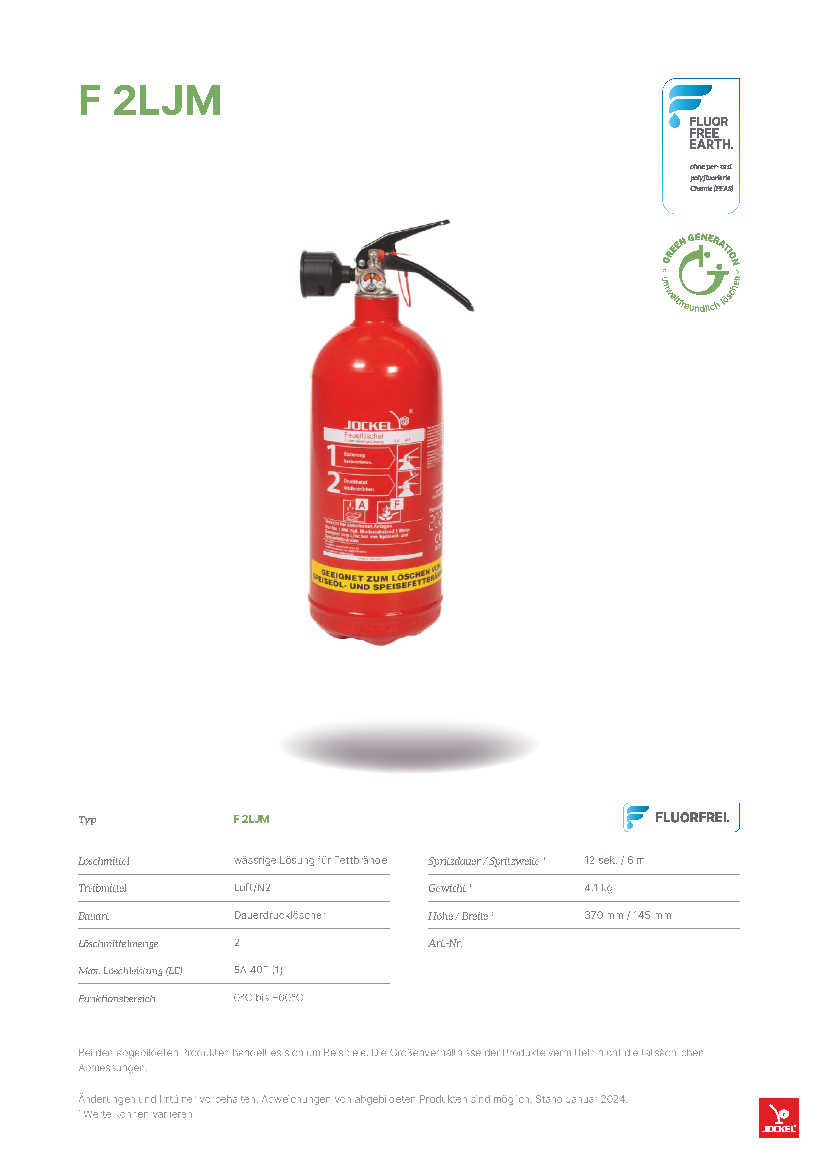 Datenblatt Fettbrand Feuerlöscher Mini